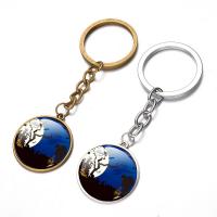 Fashion Time Gem Keychain Key Ring, Zinc Alloy, with iron ring & Glass, Flat Round, plated, time gem jewelry & Unisex & Halloween Jewelry Gift & decal lead & cadmium free, 28mm 