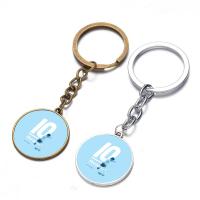 Fashion Time Gem Keychain Key Ring, Zinc Alloy, with iron ring & Glass, Flat Round, plated, time gem jewelry & Unisex & with letter pattern & decal lead & cadmium free, 28mm 