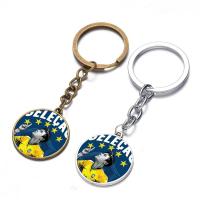 Fashion Time Gem Keychain Key Ring, Zinc Alloy, with iron ring & Glass, Flat Round, plated, time gem jewelry & Unisex & with letter pattern & decal lead & cadmium free, 28mm 