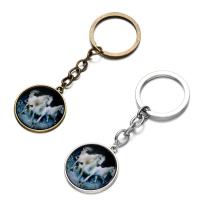 Fashion Time Gem Keychain Key Ring, Zinc Alloy, with iron ring & Glass, Flat Round, plated, time gem jewelry & Unisex & decal lead & cadmium free, 28mm 