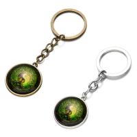 Fashion Time Gem Keychain Key Ring, Zinc Alloy, with iron ring & Glass, Flat Round, plated, time gem jewelry & ying yang & Unisex & decal lead & cadmium free, 28mm 