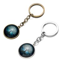 Fashion Time Gem Keychain Key Ring, Zinc Alloy, with iron ring & Glass, Flat Round, plated, time gem jewelry & Unisex & Christmas jewelry & decal lead & cadmium free, 28mm 