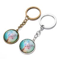 Fashion Time Gem Keychain Key Ring, Zinc Alloy, with iron ring & Glass, Flat Round, plated, time gem jewelry & Unisex & Christmas jewelry & decal lead & cadmium free, 28mm 