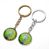 Fashion Time Gem Keychain Key Ring, Zinc Alloy, with iron ring & Glass, Flat Round, plated, time gem jewelry & Unisex & Christmas jewelry & decal lead & cadmium free, 28mm 