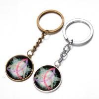 Fashion Time Gem Keychain Key Ring, Zinc Alloy, with iron ring & Glass, Flat Round, plated, time gem jewelry & Unisex & decal lead & cadmium free, 28mm 