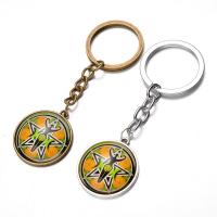 Fashion Time Gem Keychain Key Ring, Zinc Alloy, with iron ring & Glass, Flat Round, plated, time gem jewelry & Unisex & decal lead & cadmium free, 28mm 