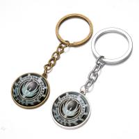 Fashion Time Gem Keychain Key Ring, Zinc Alloy, with iron ring & Glass, Flat Round, plated, time gem jewelry & Unisex & with letter pattern & decal lead & cadmium free, 28mm 