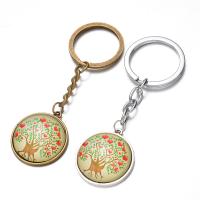 Fashion Time Gem Keychain Key Ring, Zinc Alloy, with iron ring & Glass, Flat Round, plated, time gem jewelry & Unisex & Christmas jewelry & decal lead & cadmium free, 28mm 