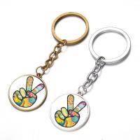 Fashion Time Gem Keychain Key Ring, Zinc Alloy, with iron ring & Glass, Flat Round, plated, time gem jewelry & Unisex & decal lead & cadmium free, 28mm 