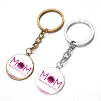 Fashion Time Gem Keychain Key Ring, Zinc Alloy, with iron ring & Glass, Flat Round, plated, time gem jewelry & Unisex & with letter pattern & decal lead & cadmium free, 28mm 