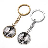 Fashion Time Gem Keychain Key Ring, Zinc Alloy, with iron ring & Glass, Flat Round, plated, time gem jewelry & Unisex & with letter pattern & decal lead & cadmium free, 28mm 