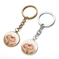 Fashion Time Gem Keychain Key Ring, Zinc Alloy, with iron ring & Glass, Flat Round, plated, time gem jewelry & Unisex & decal lead & cadmium free, 28mm 