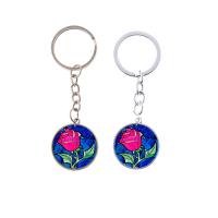 Fashion Time Gem Keychain Key Ring, Zinc Alloy, with iron ring & Glass, Flat Round, plated, time gem jewelry & Unisex & decal lead & cadmium free, 28mm 