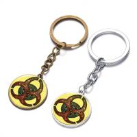 Fashion Time Gem Keychain Key Ring, Zinc Alloy, with iron ring & Glass, Flat Round, plated, time gem jewelry & Unisex & decal lead & cadmium free, 28mm 