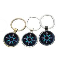 Fashion Time Gem Keychain Key Ring, Zinc Alloy, with iron ring & Glass, Flat Round, plated, time gem jewelry & Unisex & decal lead & cadmium free, 28mm 