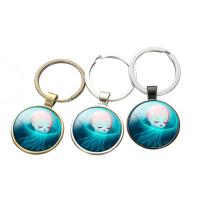 Fashion Time Gem Keychain Key Ring, Zinc Alloy, with iron ring & Glass, Flat Round, plated, time gem jewelry & Unisex & decal lead & cadmium free, 28mm 