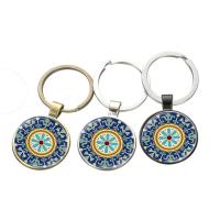 Fashion Time Gem Keychain Key Ring, Zinc Alloy, with iron ring & Glass, Flat Round, plated, time gem jewelry & Unisex & decal lead & cadmium free, 28mm 