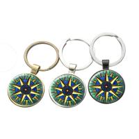 Fashion Time Gem Keychain Key Ring, Zinc Alloy, with iron ring & Glass, Flat Round, plated, time gem jewelry & Unisex & decal lead & cadmium free, 28mm 