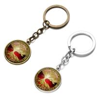 Fashion Time Gem Keychain Key Ring, Zinc Alloy, with iron ring & Glass, Flat Round, plated, time gem jewelry & Unisex & decal lead & cadmium free, 28mm 