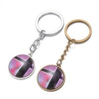 Fashion Time Gem Keychain Key Ring, Zinc Alloy, with iron ring & Glass, Flat Round, plated, time gem jewelry & Unisex & decal lead & cadmium free, 28mm 