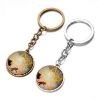 Fashion Time Gem Keychain Key Ring, Zinc Alloy, with iron ring & Glass, Flat Round, plated, time gem jewelry & Unisex & decal lead & cadmium free, 28mm 