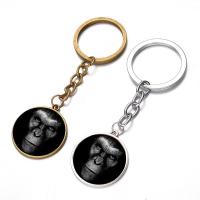 Fashion Time Gem Keychain Key Ring, Zinc Alloy, with iron ring & Glass, Flat Round, plated, time gem jewelry & Unisex & decal lead & cadmium free, 28mm 