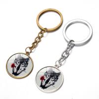 Fashion Time Gem Keychain Key Ring, Zinc Alloy, with iron ring & Glass, Flat Round, plated, time gem jewelry & Unisex & decal lead & cadmium free, 28mm 