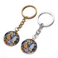 Fashion Time Gem Keychain Key Ring, Zinc Alloy, with iron ring & Glass, Flat Round, plated, time gem jewelry & Unisex & decal lead & cadmium free, 28mm 