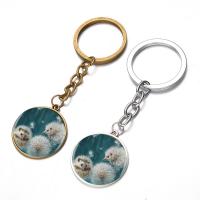 Fashion Time Gem Keychain Key Ring, Zinc Alloy, with iron ring & Glass, Flat Round, plated, time gem jewelry & Unisex & decal lead & cadmium free, 28mm 