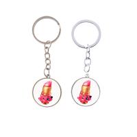 Fashion Time Gem Keychain Key Ring, Zinc Alloy, with iron ring & Glass, Flat Round, plated, time gem jewelry & Unisex & decal lead & cadmium free, 28mm 