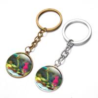 Fashion Time Gem Keychain Key Ring, Zinc Alloy, with iron ring & Glass, Flat Round, plated, time gem jewelry & Unisex & decal lead & cadmium free, 28mm 