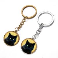 Fashion Time Gem Keychain Key Ring, Zinc Alloy, with iron ring & Glass, Flat Round, plated, time gem jewelry & Unisex & decal lead & cadmium free, 28mm 