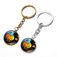 Fashion Time Gem Keychain Key Ring, Zinc Alloy, with iron ring & Glass, Flat Round, plated, time gem jewelry & Unisex & Halloween Jewelry Gift & decal lead & cadmium free, 28mm 