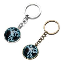 Fashion Time Gem Keychain Key Ring, Zinc Alloy, with iron ring & Glass, Flat Round, plated, time gem jewelry & Unisex & decal lead & cadmium free, 28mm 