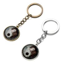 Fashion Time Gem Keychain Key Ring, Zinc Alloy, with iron ring & Glass, Flat Round, plated, time gem jewelry & ying yang & Unisex & decal lead & cadmium free, 28mm 