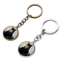 Fashion Time Gem Keychain Key Ring, Zinc Alloy, with iron ring & Glass, Flat Round, plated, time gem jewelry & Unisex & decal lead & cadmium free, 28mm 