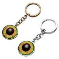 Fashion Time Gem Keychain Key Ring, Zinc Alloy, with iron ring & Glass, Flat Round, plated, time gem jewelry & Unisex & decal lead & cadmium free, 28mm 