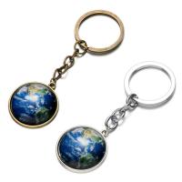 Fashion Time Gem Keychain Key Ring, Zinc Alloy, with iron ring & Glass, Flat Round, plated, time gem jewelry & Unisex & decal lead & cadmium free, 28mm 