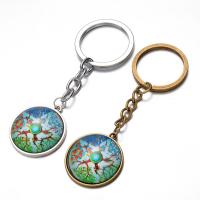 Fashion Time Gem Keychain Key Ring, Zinc Alloy, with iron ring & Glass, Flat Round, plated, time gem jewelry & Unisex & decal lead & cadmium free, 28mm 