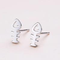 Brass Stud Earring, Fish Bone, thick 925 sterling silver plated & for woman, nickel, lead & cadmium free 