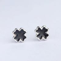 Brass Stud Earring, Four Leaf Clover, plated & for woman & enamel, nickel, lead & cadmium free 