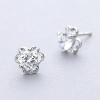 Boucles d'oreilles en laiton zircon cubique, fleur, Épais en argent Sterling 925 plaqué, styles différents pour le choix & pour femme & avec zircone cubique, protéger l'environnement, sans nickel, plomb et cadmium, Vendu par paire