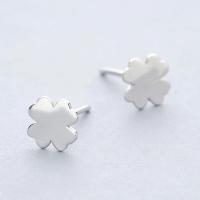 Brass Stud Earring, Four Leaf Clover, thick 925 sterling silver plated, for woman, nickel, lead & cadmium free 