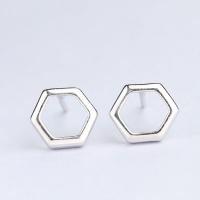 Brass Stud Earring, Hexagon, thick 925 sterling silver plated & for woman, nickel, lead & cadmium free 