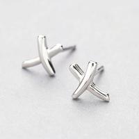 Brass Stud Earring, Letter X, thick 925 sterling silver plated, for woman, nickel, lead & cadmium free 