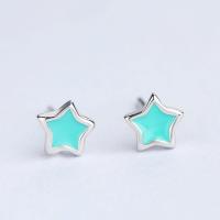 Brass Stud Earring, Star, thick 925 sterling silver plated, for woman & enamel nickel, lead & cadmium free 