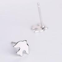 Brass Stud Earring, Bird, thick 925 sterling silver plated, for woman, nickel, lead & cadmium free 