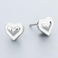 Brass Stud Earring, Heart, thick 925 sterling silver plated & for woman, nickel, lead & cadmium free 