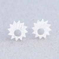 Brass Stud Earring, Gear Wheel, thick 925 sterling silver plated, brushed & for woman, nickel, lead & cadmium free 