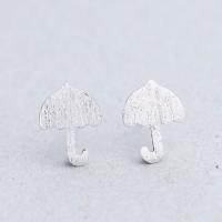 Brass Stud Earring, Umbrella, thick 925 sterling silver plated, brushed & for woman, nickel, lead & cadmium free 